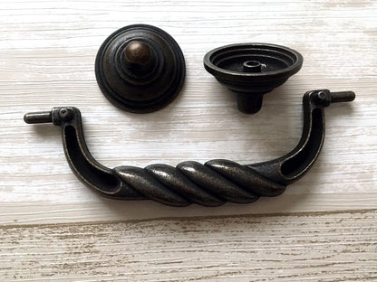4.5" Antique Bronze Bail Drawer Pulls, Vintage Style,  Antique Pewter, Black