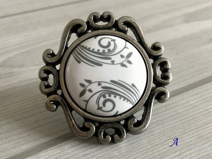 3.75" 5" Centers Antique Pewter Porcelain Drawer Pull Handle