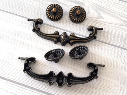 5" Centers Vintage Style Drop Bail Drawer Pulls, Antique Black, Antique Gold Brass, 128 mm Centers