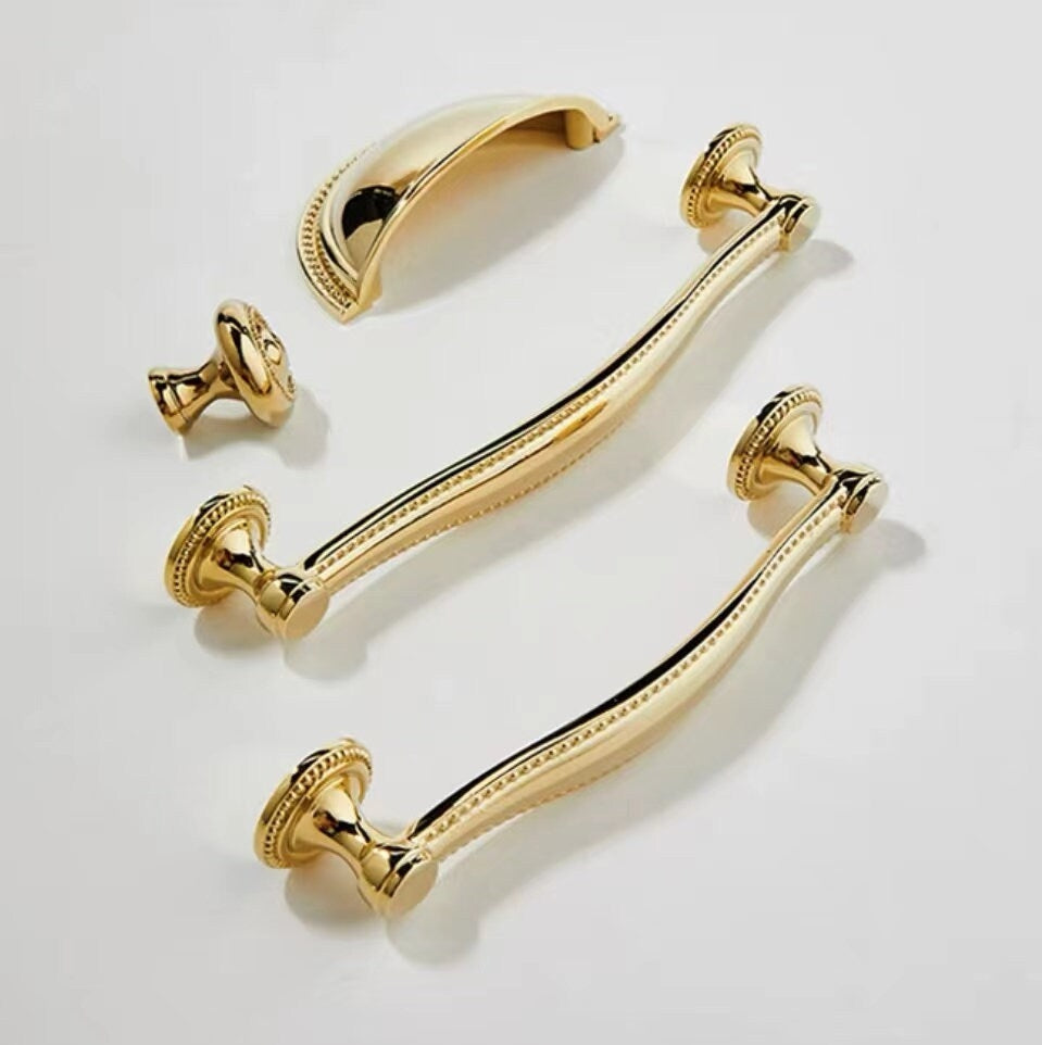 Stylish Polished Brass Cabinet Handles, Shiny Gold Drawer Cup Pulls