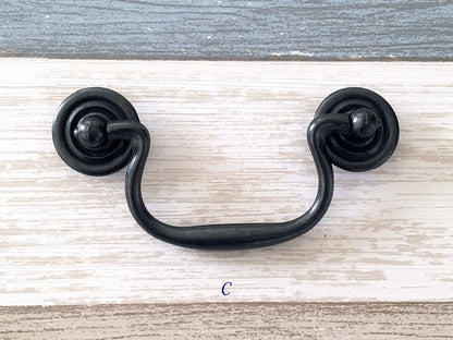3.5" Drawer Pulls Drop Handles Antique Black Vintage Style Hardware