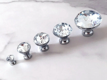Glass Dresser Pull, Crystal Drawer Knob, Kitchen Cabinet Hardware, Clear Silver