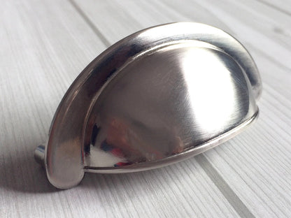 2-3/4" Brushed Nickel Cup Drawer Pull Cabinet Knob 2.75 Inch 70 mm Centers