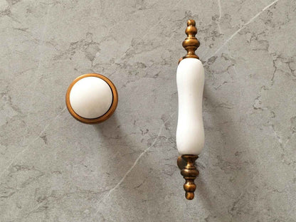 3" Centers Ceramic Antique Copper White Cabinet Pull & Knob - 76 mm Holes