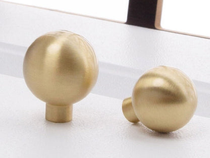 Brushed Gold Brass Ball Drawer Knob, Spherical Cabinet Pull, Solid Kitchen Hardware