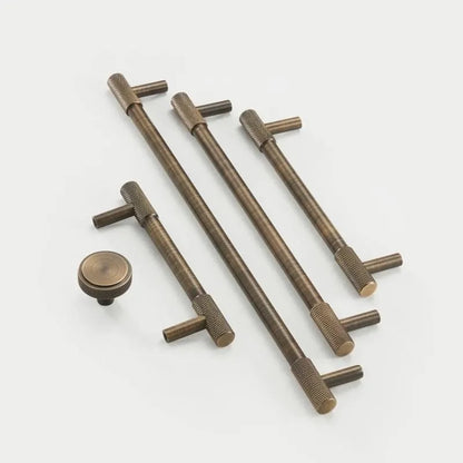 Knurled Brass Cabinet Bar Pulls in Matte Black, Antique Bronze & Brushed Gold