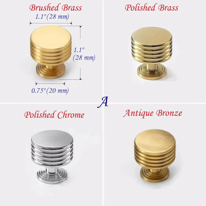 Brass Circle Drawer Knobs, Reeded Ringed Cabinet Knobs, Gold Chrome Antique Bronze