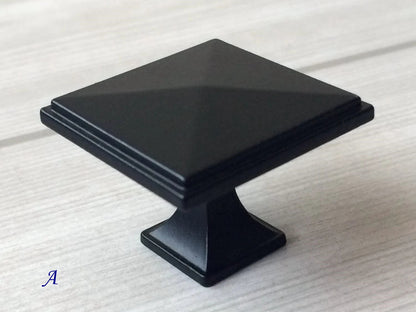 Black Cabinet Pulls, Square Knobs, Minimalist Kitchen Hardware