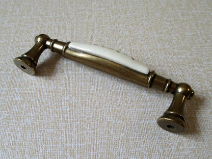 3.75" C-C Floral Drawer Pull & Knobs, Antique Bronze, Cream, Ceramic