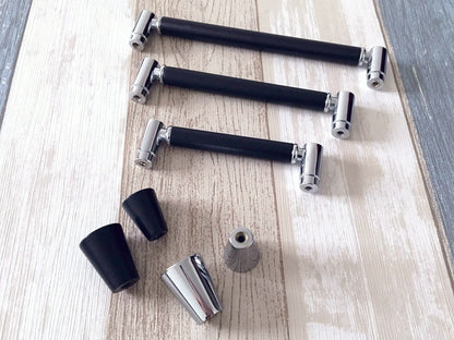 Modern Cupboard Bar Handle, Black Silver Wardrobe Pull, Drawer Knob