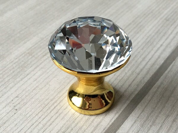 Crystal Glass Gold Diamond Cut Dresser Pulls