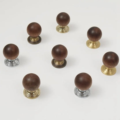 Walnut Wood Brass Cabinet Knobs - Japandi Kitchen Hardware - LynnsHardware