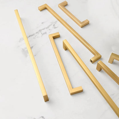 Minimalist Cabinet Handles, Drawer Pulls, Brushed Gold Brass
