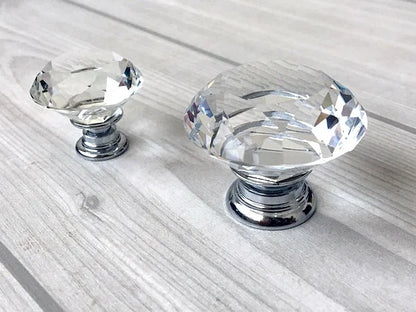Clear Glass Drawer Knobs with Backplate, Polished Chrome