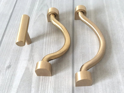 3.75” 4" 4.5" 5" Brass Bail Drawer Pull, Drop Swing Handle, MCM Kitchen Cabinet Hardware