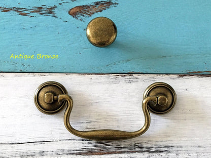 3.75" Drop Handle Bail Drawer Pulls, Vintage Style, Antique Bronze