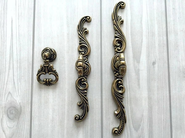 Georgian Antique Bronze Cabinet Drop Pull & Ring Knob with Backplate