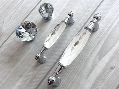 3.75" 5" Crystal Drawer Pull, Glass Cabinet Pulls, Modern Cupboard Handles
