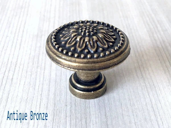Small Sunflower Drawer Pulls, 1" Diameter, Vintage Shabby Chic