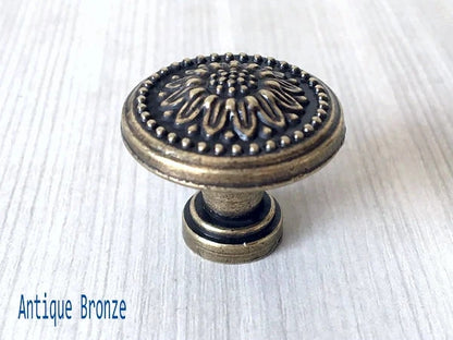 Small Sunflower Drawer Pulls, 1" Diameter, Vintage Shabby Chic