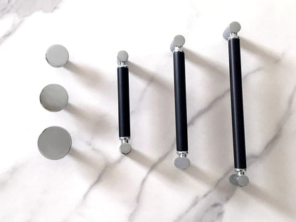 Black Silver Cabinet Pulls, Circle Knobs, Minimalist Kitchen Hardware