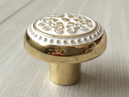Shabby Chic Drawer Knob, Gold White Cabinet Door Pull, Decorative Kitchen Hardware