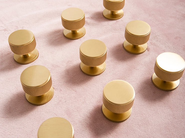 Knurled Brushed Brass Cabinet Knob - Classic Hardware