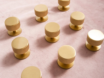 Knurled Brushed Brass Cabinet Knob - Classic Hardware