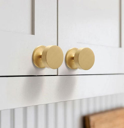 Brass Round Cabinet Knobs with Wide Base - 6 Finishes