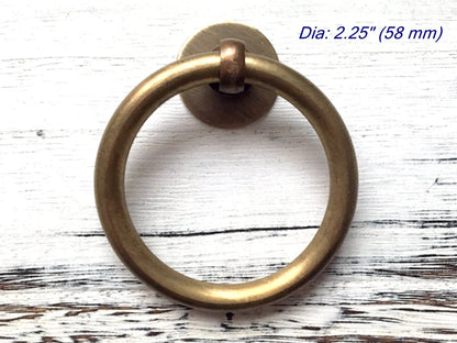 Multiple Sizes Drop Ring Pulls, Antique Bronze/Unlaquered Brass