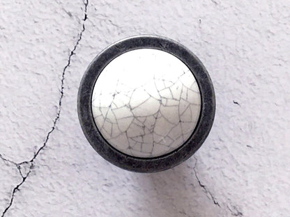 3" Drawer Pull Handles, White Crackle, Antique Pewter, 76 mm Centers