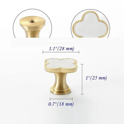 Clover Cabinet Knobs, MCM Drawer Pulls, Brass Shell, Brushed Gold, Polished Chrome,