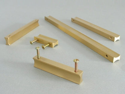 Solid Brass Cabinet Pulls, Simple Minimalism, Brushed Gold, Kitchen Hardware