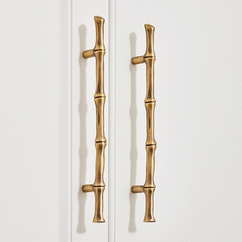Asian-inspired Bamboo Cabinet Pulls 5" 6.25", Solid Brass, Polished Brass / Chrome / Antique Bronze