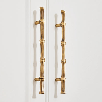 Asian-inspired Bamboo Cabinet Pulls 5" 6.25", Solid Brass, Polished Brass / Chrome / Antique Bronze