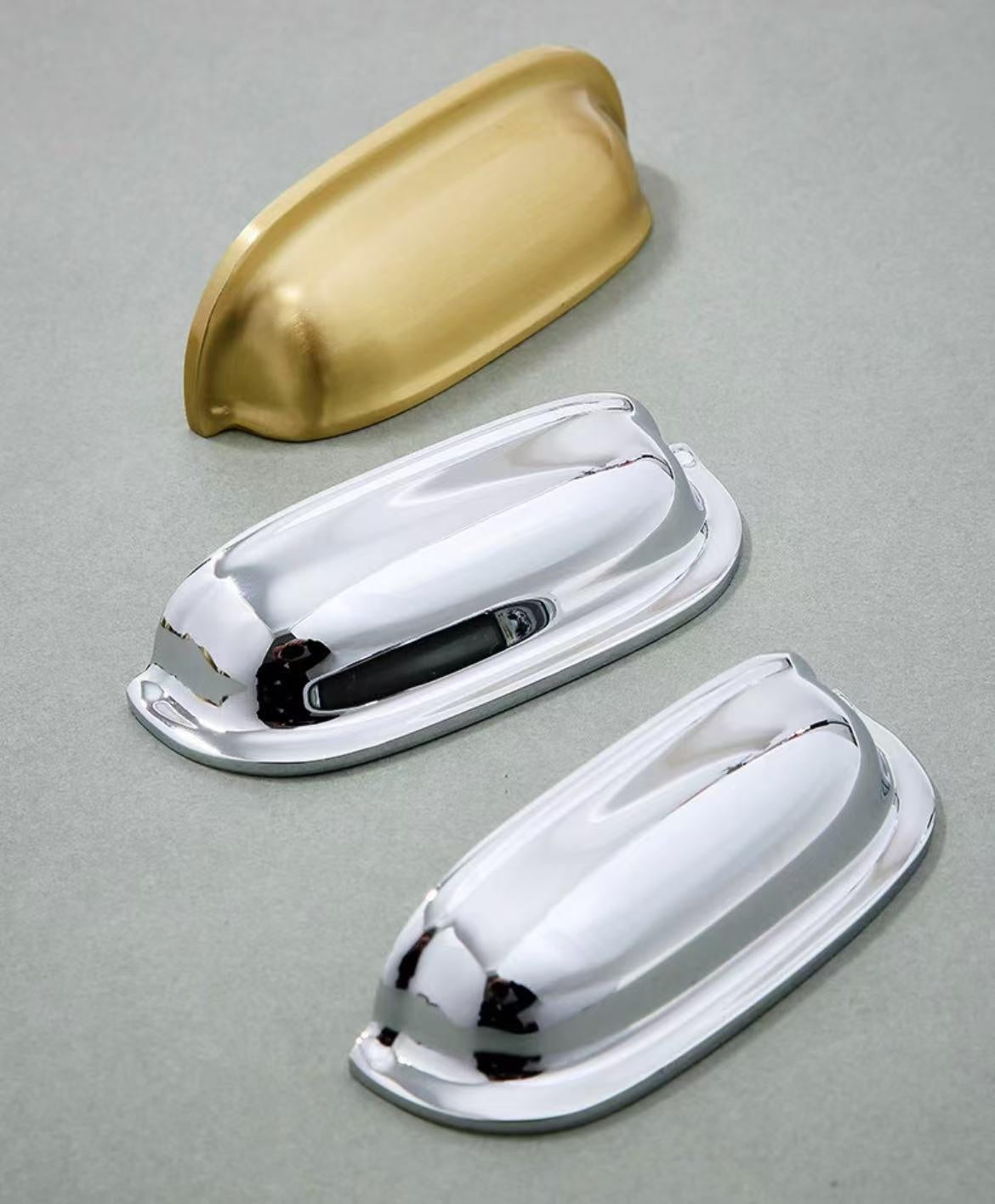 2.5" 64 mm Centers Brass Cup Drawer Pulls, Polished Gold Chrome Bronze