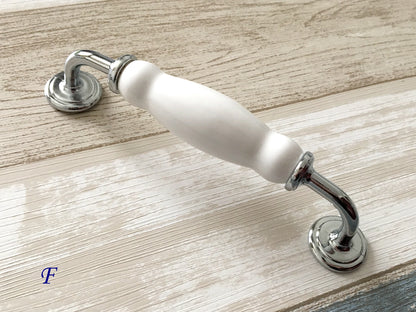 5 inches Drawer Pulls White Silver Porcelain