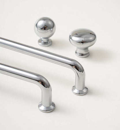 Polished nickel kitchen cupboard pulls and sphere knobs 