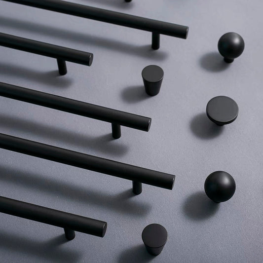 Brass black cabinet round bar handles with matching knobs 