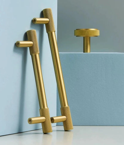 Knurled Brass Cabinet Bar Pulls in Matte Black, Antique Bronze & Brushed Gold