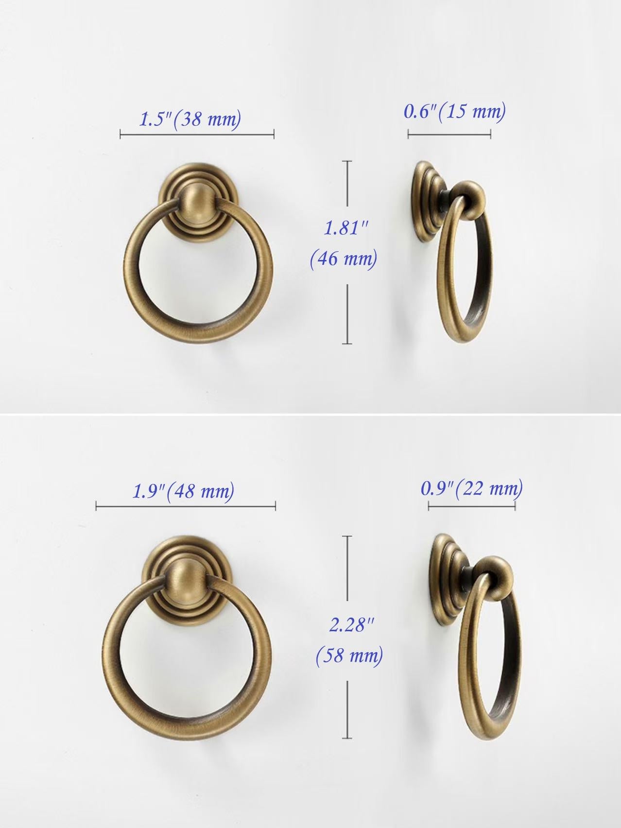 3.75" 5" Vintage Look Swan Neck Swing Bail Handle, Cabinet Drop Ring Pull, Antique Bronze