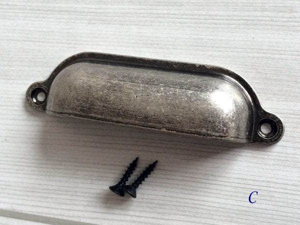 Antique Pewter Cabinet Pulls, Square Knob, Retro Kitchen Hardware