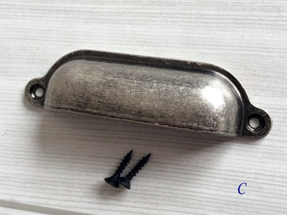 Antique Pewter Cabinet Pulls, Square Knob, Retro Kitchen Hardware