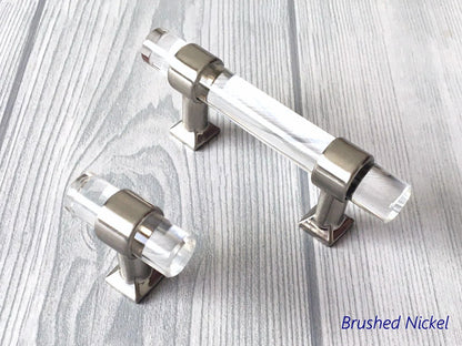 2" Centers, Acrylic Drawer Pulls, Lucite Cabinet Knobs, Black Gold Nickel Silver