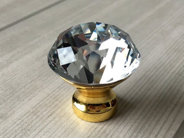 Crystal Glass Gold Diamond Cut Dresser Pulls