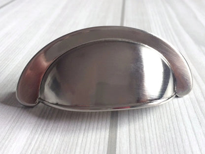 2-3/4" Brushed Nickel Cup Drawer Pull Cabinet Knob 2.75 Inch 70 mm Centers