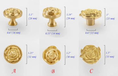 Flower Brass Cabinet Knobs in Gold Silver Bronze