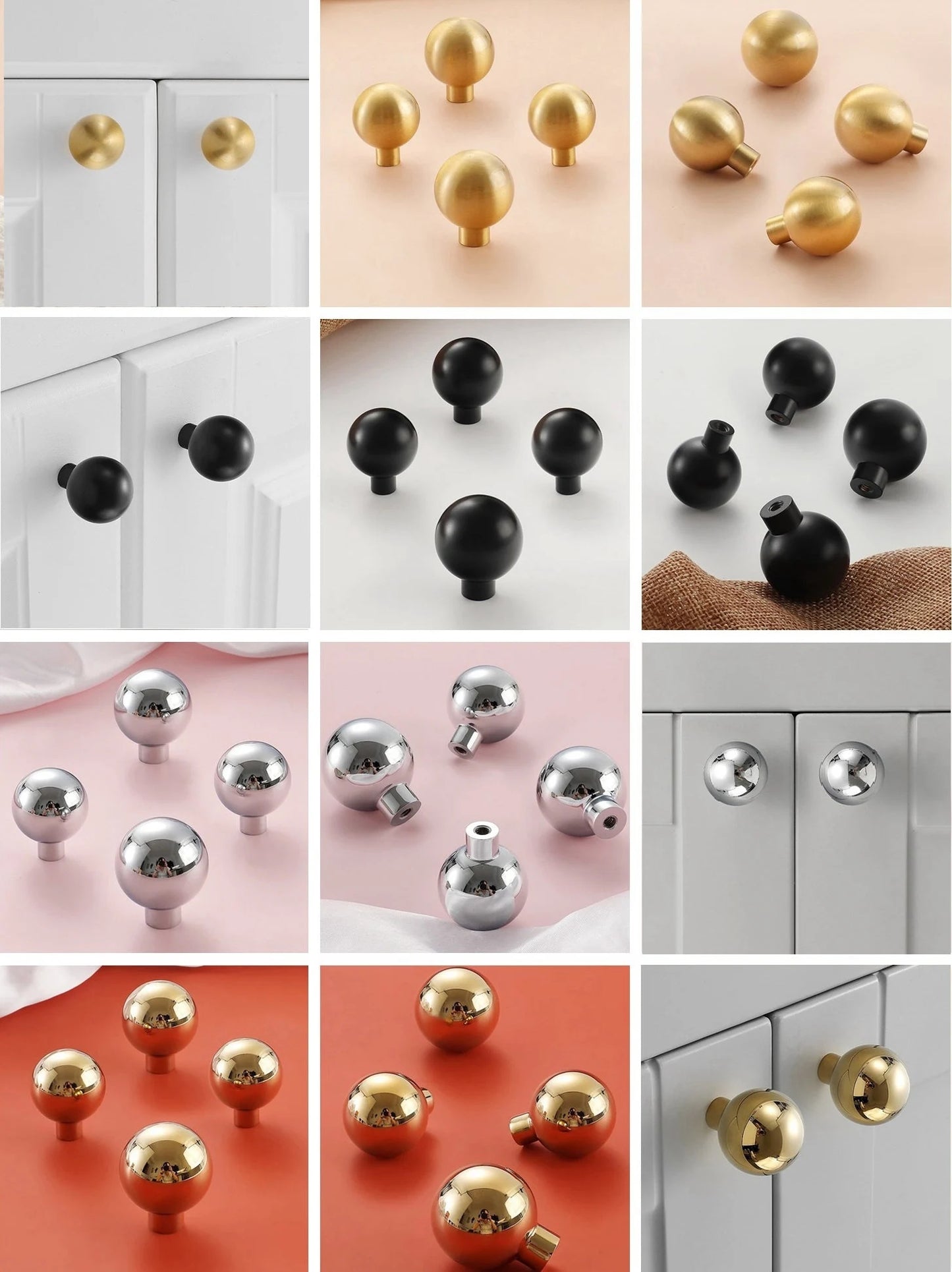 Brass Ball Knobs, Black Gold Chrome Nickel