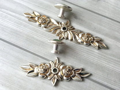 Shabby Chic Style Green Drawer Knobs with Antique Silver Backplate