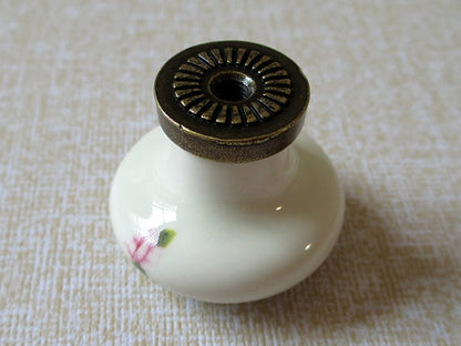 3.75" C-C Floral Drawer Pull & Knobs, Antique Bronze, Cream, Ceramic